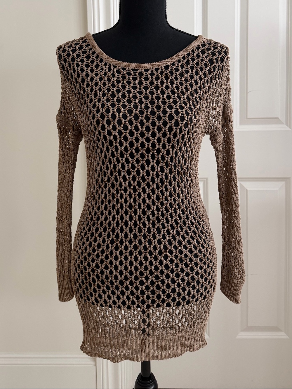 Theory Taupe Open-Knit Scoop Neck Dress, size SP